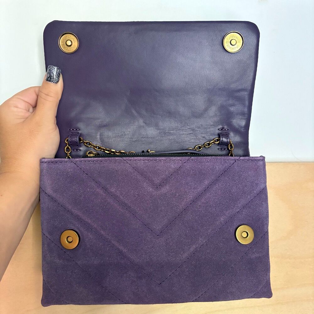 NWT Kurt Geiger Kensington Duet Purple Quilted Suede + Leather 3-way w/ Dust Bag - Picture 4 of 12